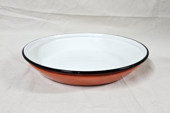 Mid-Century 13' Orange & Black Enamel Round Serving Dish/Pan