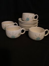Mid-Century Franciscan Atomic Starburst Cups & Saucers Group- ~11 Pieces