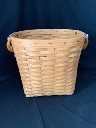 2001 Longaberger Small Waste Basket W/ Leather Handles