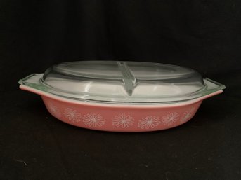 Pyrex Pink Daisy Divided Oval Dish W/ Lid