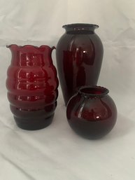 Assorted Anchor Hocking Fire King Royal Ruby Vases Group- ~3