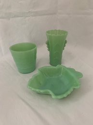 Assorted Anchor Hocking Fire King Jadeite Glassware Group- ~3 Pieces