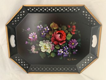 Nashco Hand-Painted Floral Tole Tray Signed