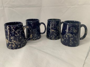 Bennington Potters Blue Agate Tankard Pottery Mugs Set- ~4Pieces