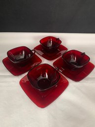 Fire King Royal Ruby Charm Cups & Saucers Group Set- ~8 Pieces