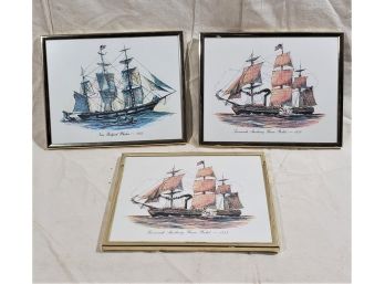 Group Of 3 Tall Ship Framed Wall Accents