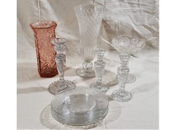 Assorted Vintage Collectible Cut, Press Cut, & Etched Glassware- 11 Pieces