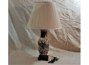 Vintage Mid Century Satsuma Handpainted Peacock Vase Table Lamp.