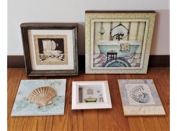 Group Of Bathroom Themed Wall Art Accents- 5 Pieces