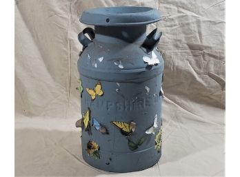 Vintage Blue Painted & Decorated New Hampshire Dairy Milk Can