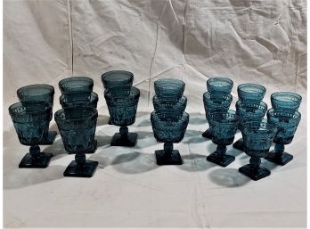 Indiana Glass Teal Colony Park Lane Glassware & Other Parfait Glasses- 22 Pieces