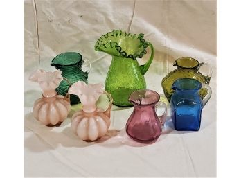 Assortment Of Vintage Crackle, Cased, & Other Glass Miniature Pitchers- 7 Pieces