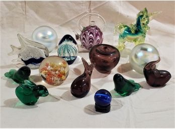 Assortment Of Art Glass Paperweights & Others- 14 Pieces