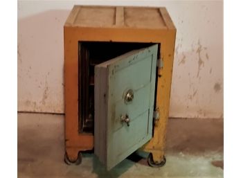Antique Painted Rolling Floor Safe With Combo