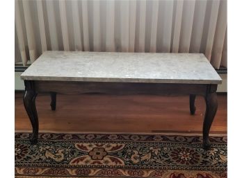Marble/Granite Top Dark Stain Wood Coffee Table