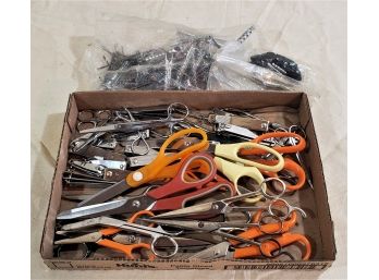 Assortment Of Sewing Scissors, Nail Care, Hair Curlers, & Other