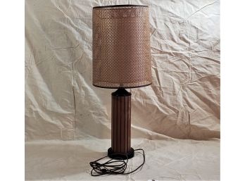 Vintage Mid-Century Modern MCM Gruvwood  Lamp With Cane Rattan Shade & Diffuser