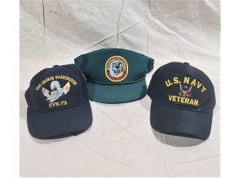 3 Vintage Snapback Hats- US Navy, USS George Washington & NH Fish & Game