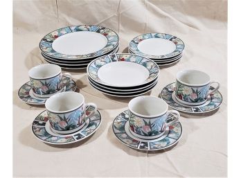 Lynn's Stoneware Hilary Pattern Dinnerware Serving For 4-20 Pieces