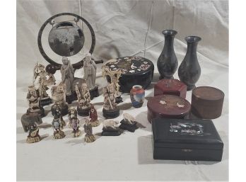 Assortment Of Vintage Asian Themed Figurines & Decor- 27 Pieces