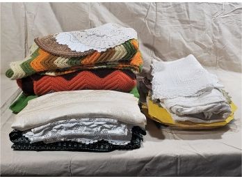 Assortment Of Vintage Linens & Afghans