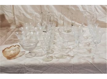 Assorted Antique Etched Crystal Glassware- 27 Pieces