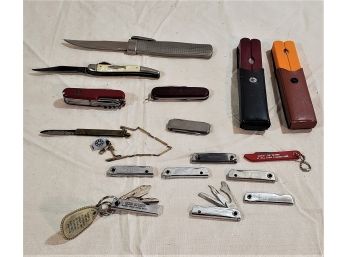 Assortment Of Vintage Pocketknives, Advertising Nail File Keychains, & Others- 16 Pieces