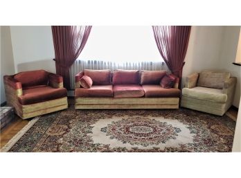 Vintage Upholstered Living Room Set Couch & 2 Armchairs
