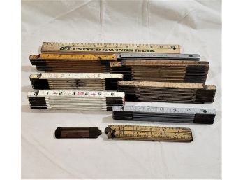 Assortment Of Vintage Wood & Metal Folding Rulers- 10 Pieces