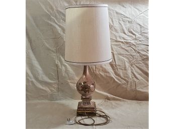 Vintage Ceramic Table Lamp Decorated With Gold Flowers