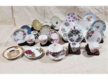 Assortment Of Antique And Vintage Collectible Bone China Teacups & Saucers With Stands- 14 Sets