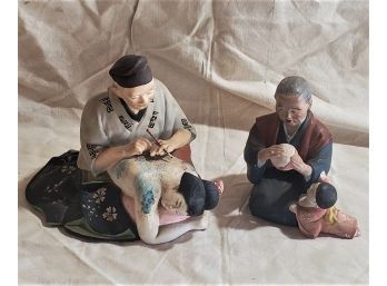 Hakata Urasaki Doll Figurines (2) Man & Child  Tattoo Artist