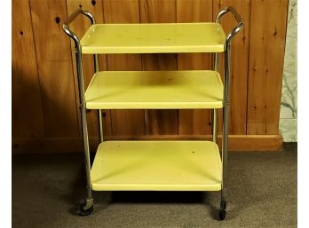 Vintage Cosco Yellow Enamel & Stainless Rolling Cart