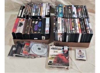 Assorted DVDs, VHS, CDs, And Cassette- 64 Pieces
