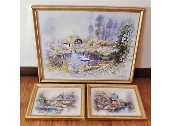Group Of Framed Andres Orpinas Cottage Litho Wall Art Prints- 3 Pieces