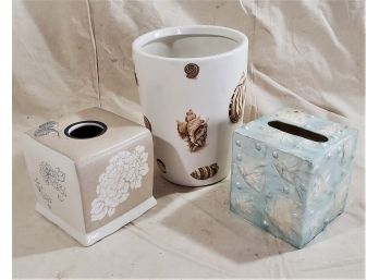 Ceramic And Plastic Tissue Box Covers & Wastebasket