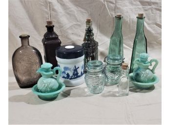 Assortment Of Vintage Decorative Glass Bottles & Jars- 11 Pieces