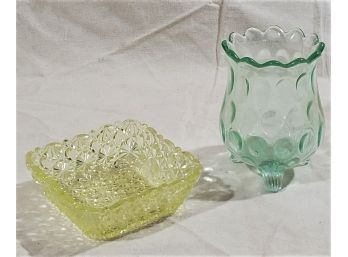 Antique EAPG Vaseline & Canary Glassware- 2 Pieces