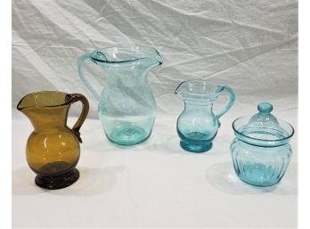 Replica Early American Primitive Handblown Glassware Group- ~4 Pieces