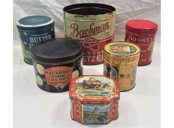 Assorted Vintage Cookie, Sweets, & Pretzel Advertising Tins- ~6 Pieces