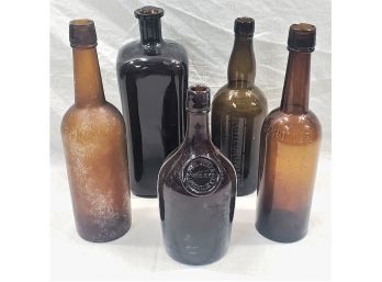 Assorted Antique Glass Bottles Group- ~5 Items