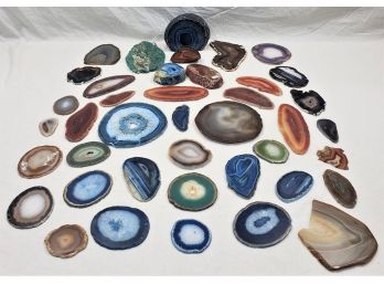 Assorted Group Of Agate/Geode/Druzy Mineral Stone Slabs & Slices- ~41 Pieces