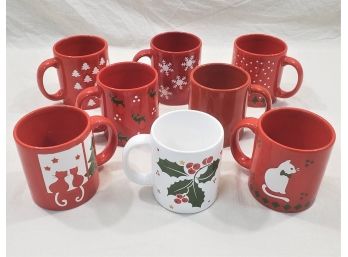 Assorted Waechtersbach Christmas/Winter Holiday Themed Ceramic Mugs Group- ~8 Pieces