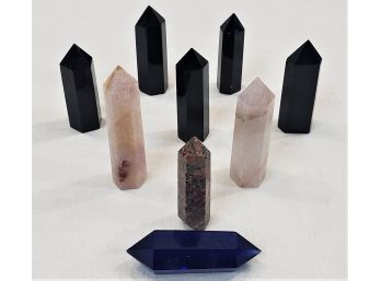 Assorted Mineral Crystal Obelisk Points Group- ~9 Pieces