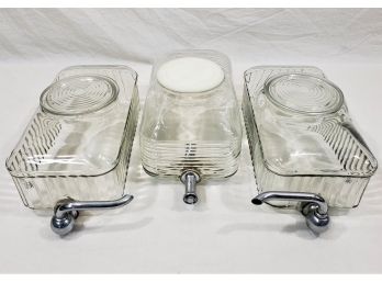 Vintage Clear Glass Refrigerator Water Cooler Dispensers With Spigots Group- ~3 Items