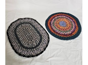 Vintage Handmade Small Oval & Round Multi-Color Braided Rugs Group- ~2 Rugs
