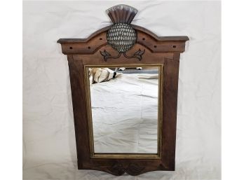 Antique Carved Thistle Top Solid Wood Wall Mirror