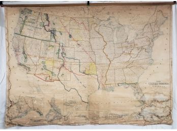 Antique 1902 Sec. Of Interior United States Territories Linen Backed School-Type Wall Map ~82 1/2' X ~61'