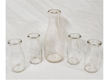 Vintage Half Pint & Quart Slick Milk Bottles Group- ~5 Pieces