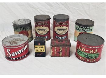 Vintage Coffee & Tea Advertising Tin Cans Group- ~8 Pieces